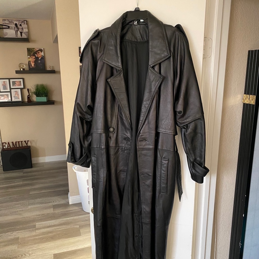100% Real Leather Trench Coat